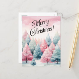 ミントとピンクモミの木の冬のシーン冬 シーズンポストカード