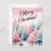 ミントとピンクモミの木の冬のシーン冬 シーズンポストカード (正面/裏面)