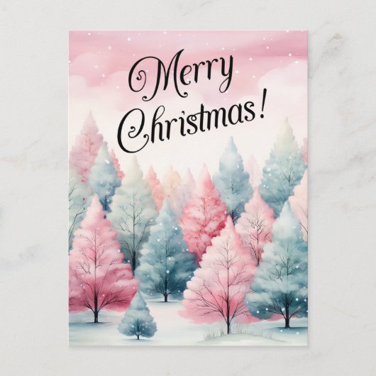 ミントとピンクモミの木の冬のシーン冬 シーズンポストカード (正面)