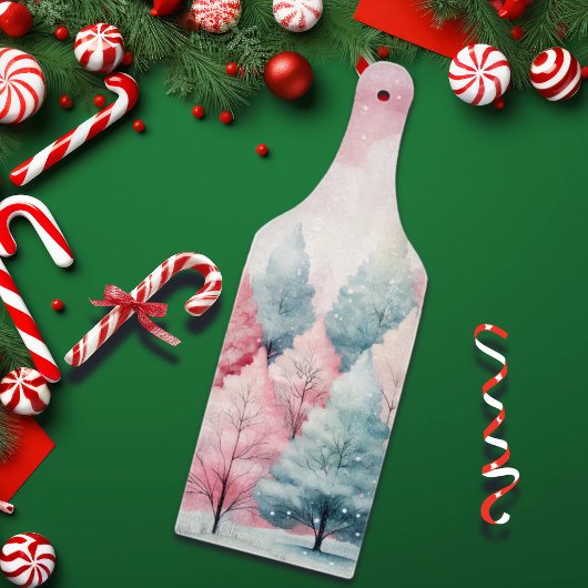 ミントとピンクモミの木の冬のシーン カッティングボード