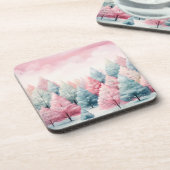 ミントとピンクモミの木の冬のシーン コースター (左側)