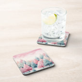 ミントとピンクモミの木の冬のシーン コースター (右側)