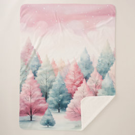 ミントとピンクモミの木の冬のシーン シェルパブランケット