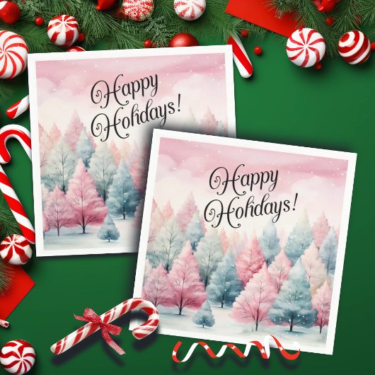 ミントとピンクモミの木の冬のシーン スタンダードカクテルナプキン