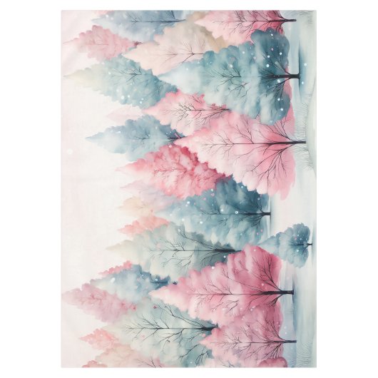 ミントとピンクモミの木の冬のシーン テーブルクロス (正面)