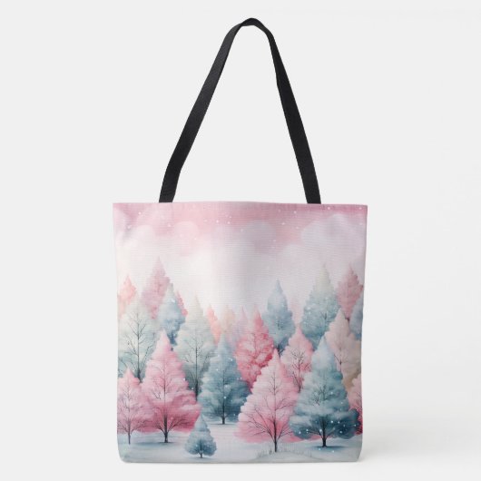 ミントとピンクモミの木の冬のシーン トートバッグ (正面)