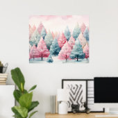 ミントとピンクモミの木の冬のシーン ポスター (ホームオフィス)