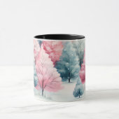 ミントとピンクモミの木の冬のシーン マグカップ (中央)