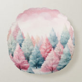 ミントとピンクモミの木の冬のシーン ラウンドクッション (正面)