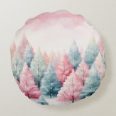 ミントとピンクモミの木の冬のシーン ラウンドクッション (裏面)