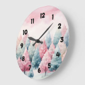 ミントとピンクモミの木の冬のシーン ラージ壁時計 (傾斜)