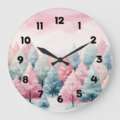 ミントとピンクモミの木の冬のシーン ラージ壁時計 (正面)
