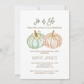 ミントとピーチのカボチャの性別の表示 招待状 (正面)