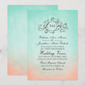 ミントとピーチのボヘミアンスタイル ウェディング招待状 招待状 (正面/裏面)
