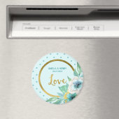 ミントとフェイク金ゴールド、水の色のフローラの愛 マグネット (インサイチュ (食洗機))