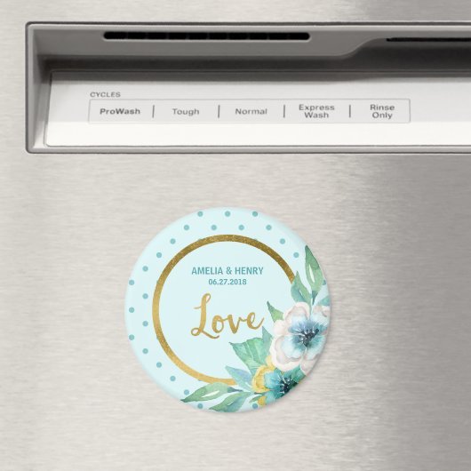 ミントとフェイク金ゴールド、水の色のフローラの愛 マグネット (インサイチュ (食洗機))