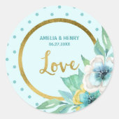 ミントとフェイク金ゴールド、水の色のフローラの愛 ラウンドシール (正面)