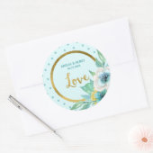 ミントとフェイク金ゴールド、水の色のフローラの愛 ラウンドシール (封筒)