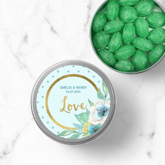 ミントとフェイク金ゴールド、水の色のフローラの愛 ラウンドシール