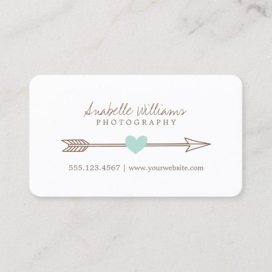 ミントとブラウンのハートと矢印 名刺 (正面)