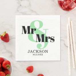 ミントとブラックのMr. & Mrs. ウェディング スタンダードランチョンナプキン