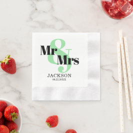 ミントとブラックのMr. & Mrs. ウェディング 縁ありカクテルナプキン