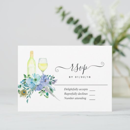 ミントとブルーウォーターの色のフローラ結婚ズ 出欠カード (スタンド正面)