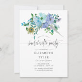 ミントとブルーウォーターカラーボホバチェロレッテ 招待状 (正面)