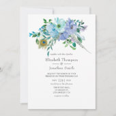 ミントとブルーウォーターカラーボホフローラ結婚ズ 招待状 (正面)