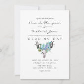 ミントとブルーウォーターカラーボホフローラ結婚ズ 招待状 (正面)