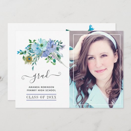 ミントとブルーボホのフローラ卒業写真 案内状 (正面/裏面)