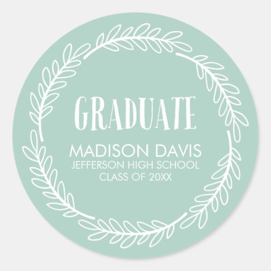 ミントとホワイトリース卒業シール ラウンドシール (正面)