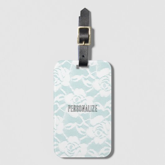 ミントとホワイトレースのバラフローラ ラゲッジタグ (正面縦)
