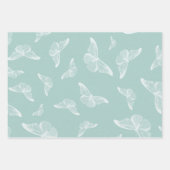 ミントとホワイトヴィンテージ蝶 ラッピングペーパーシート (正面3)