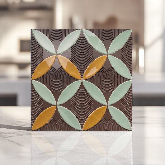 ミントとマスタードの世紀中半月と波 タイル