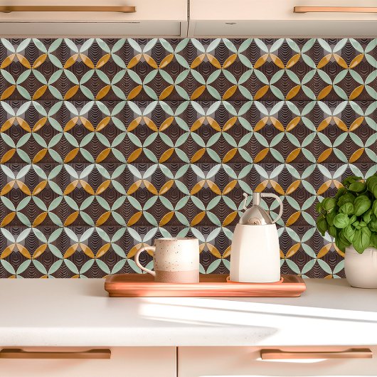 ミントとマスタードの世紀中半月と波 タイル