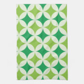 ミントとライムグリーンサークルにミッド・センチュリー・スターズ キッチンタオル (縦)