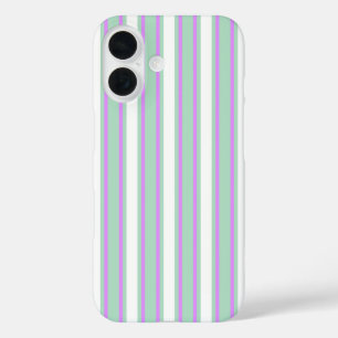 ミントとライラックのキャンディストライプ iPhone 16ケース