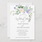 ミントとラベンダーの花と多肉植物のウェディング 招待状 (正面)