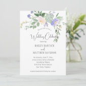 ミントとラベンダーの花模様と結婚多肉類 招待状 (スタンド正面)