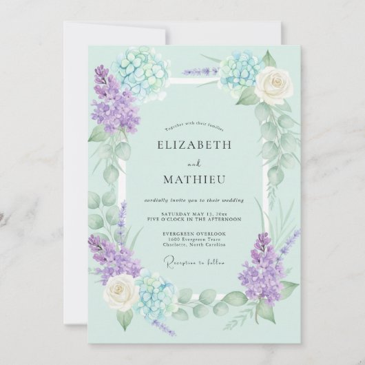 ミントとルリマツリのあじさいとユーカリの結婚式 招待状 (正面)