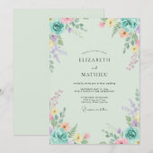 ミントとルリマツリの野の花の結婚式 招待状 (正面/裏面)