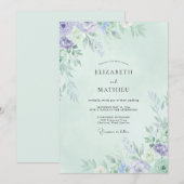 ミントとルリ色の芍薬の結婚式 招待状 (正面/裏面)