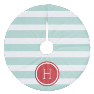 ミントとレッドの名門私立校風のストライプモノグラム フリース ツリースカート