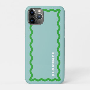ミントと明るい緑のスクイグルと文字 iPhone 11 PROケース