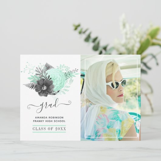 ミントと木炭のフローラ素朴の卒業写真 案内状 (スタンド正面)