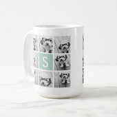 ミントと白のフォトコラージュとモノグラム コーヒーマグカップ (正面左)