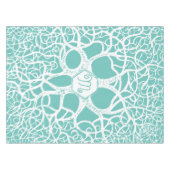 ミントと白の海辺サンゴ模様 テーブルクロス (正面(横))