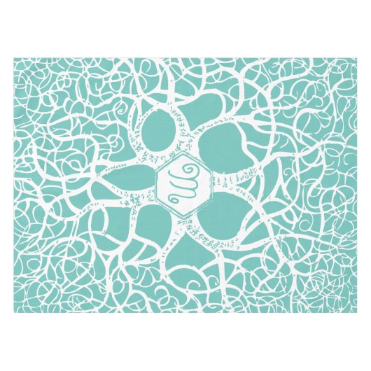 ミントと白の海辺サンゴ模様 テーブルクロス (正面(横))