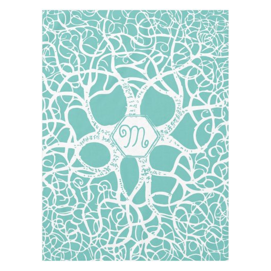 ミントと白の海辺サンゴ模様 テーブルクロス (正面)